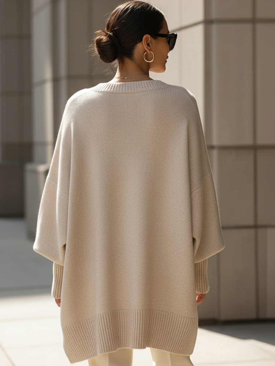Millicent | Merino Wool Oversized Sweater with Asymmetric Hem for Women