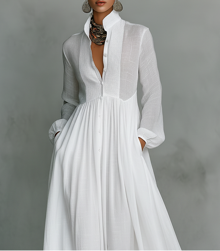 Elisa - Maxi Minimalist Dress In Cotton And Linen