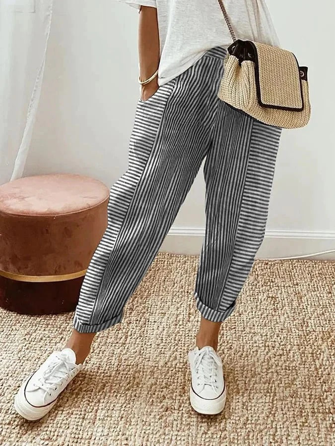 Erna - Striped Cotton Trousers