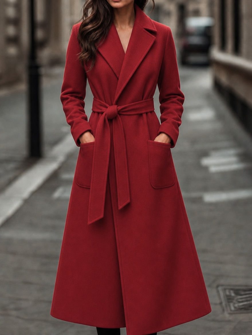Maren | Belted Wool Winter Coat with Notch Collar for Women