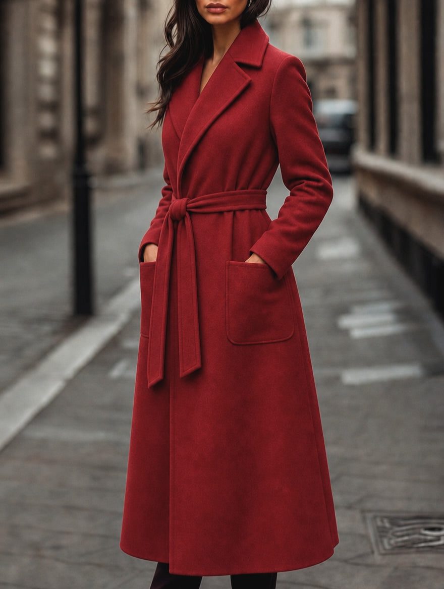 Maren | Belted Wool Winter Coat with Notch Collar for Women