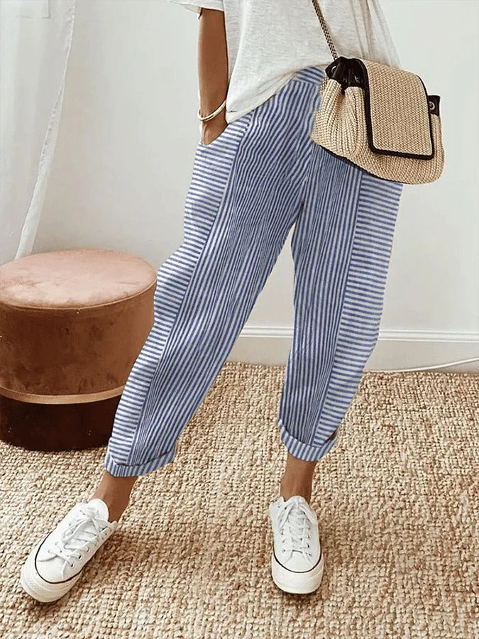 Erna - Striped Cotton Trousers