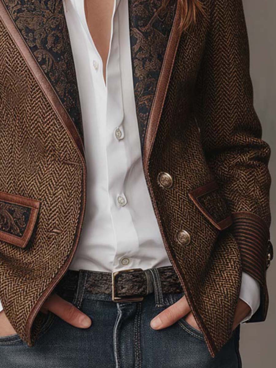 Odette | Herringbone Printed Panel Blazer