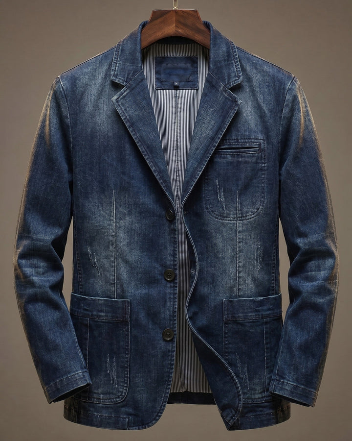 Dorian | Washed Heavyweight Denim Blazer with Structured Cut for Men