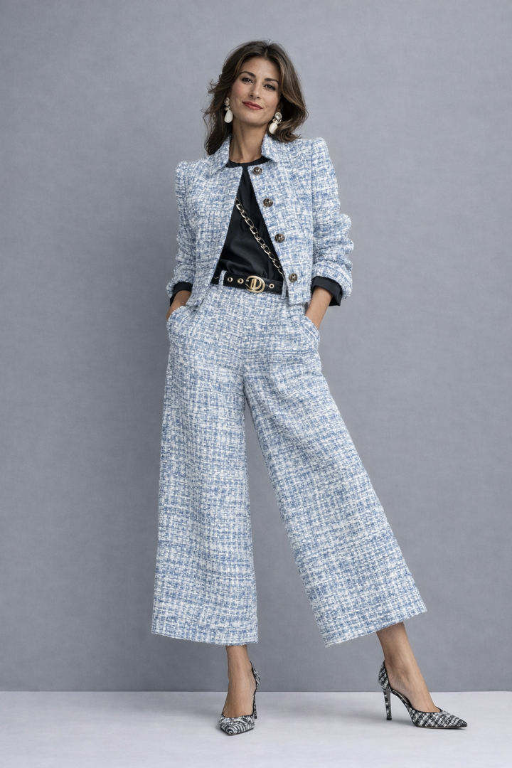 Lucia | Cropped Jacket and High Waisted Wide Leg Set for Women