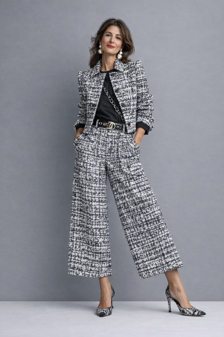 Lucia | Cropped Jacket and High Waisted Wide Leg Set for Women