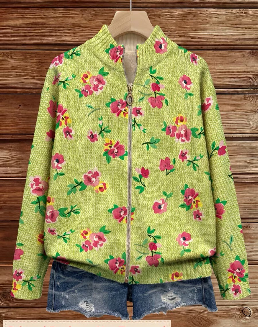 Constance™ | Pink Floral Lime Zip Cardigan