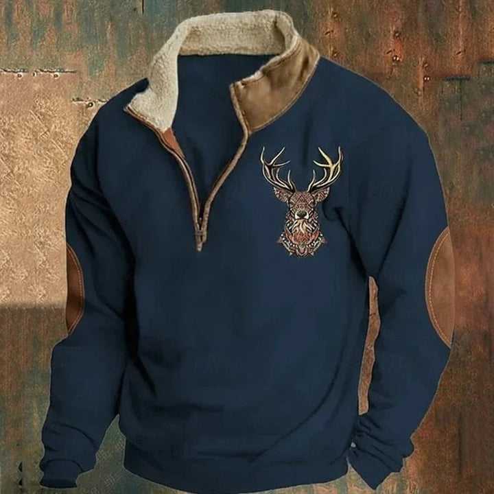 Darven | Nordic Knit Pullover with Deer Motif Detail for Men