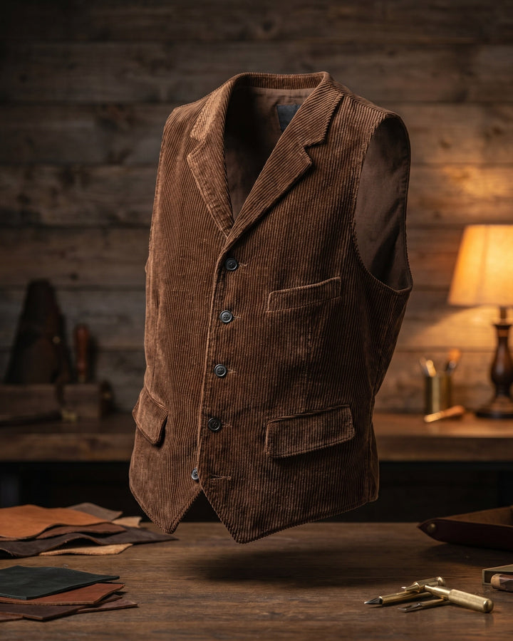 Giorgio | Wide Wale Corduroy Vest with Notch Lapel for Men