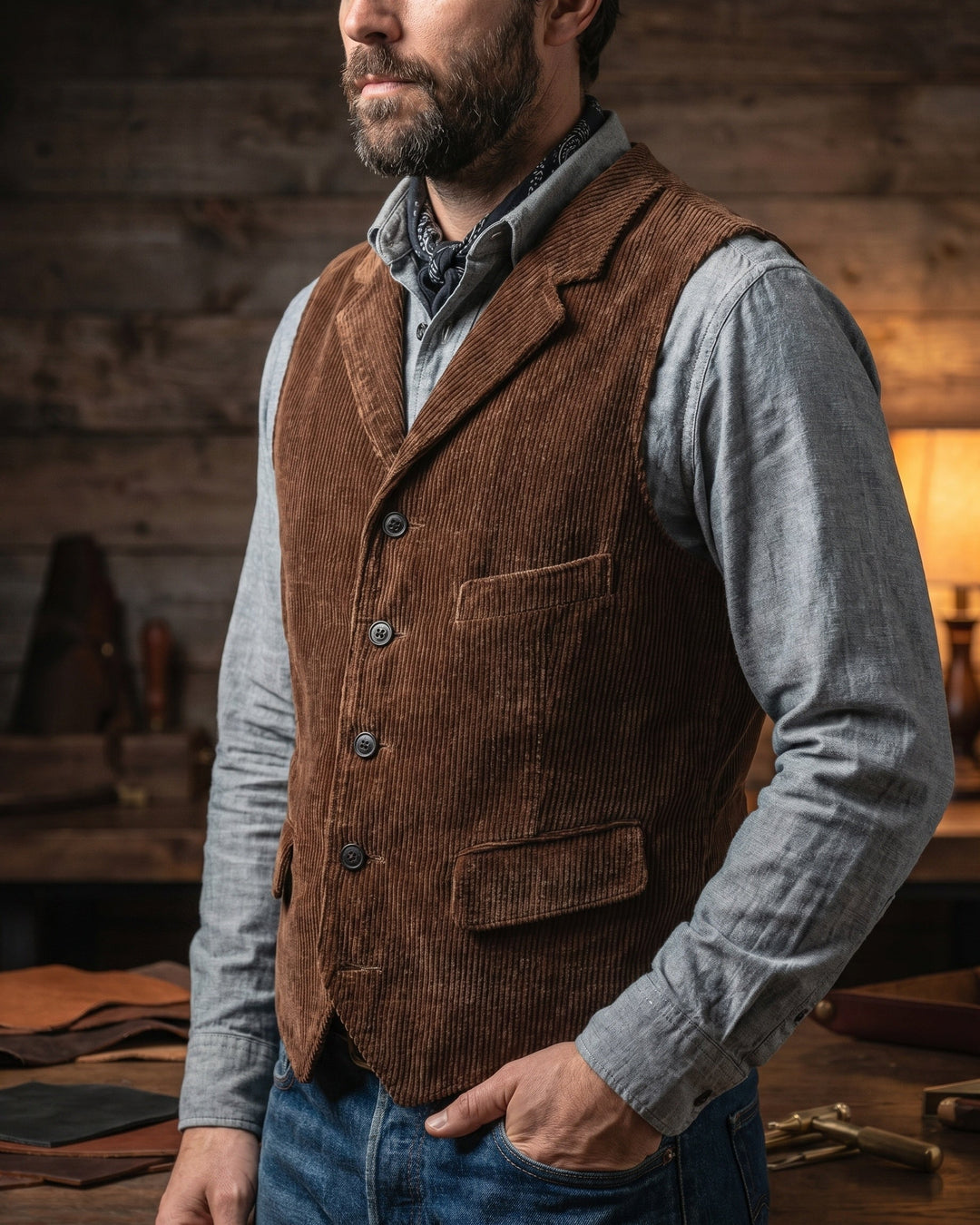 Giorgio | Wide Wale Corduroy Vest with Notch Lapel for Men