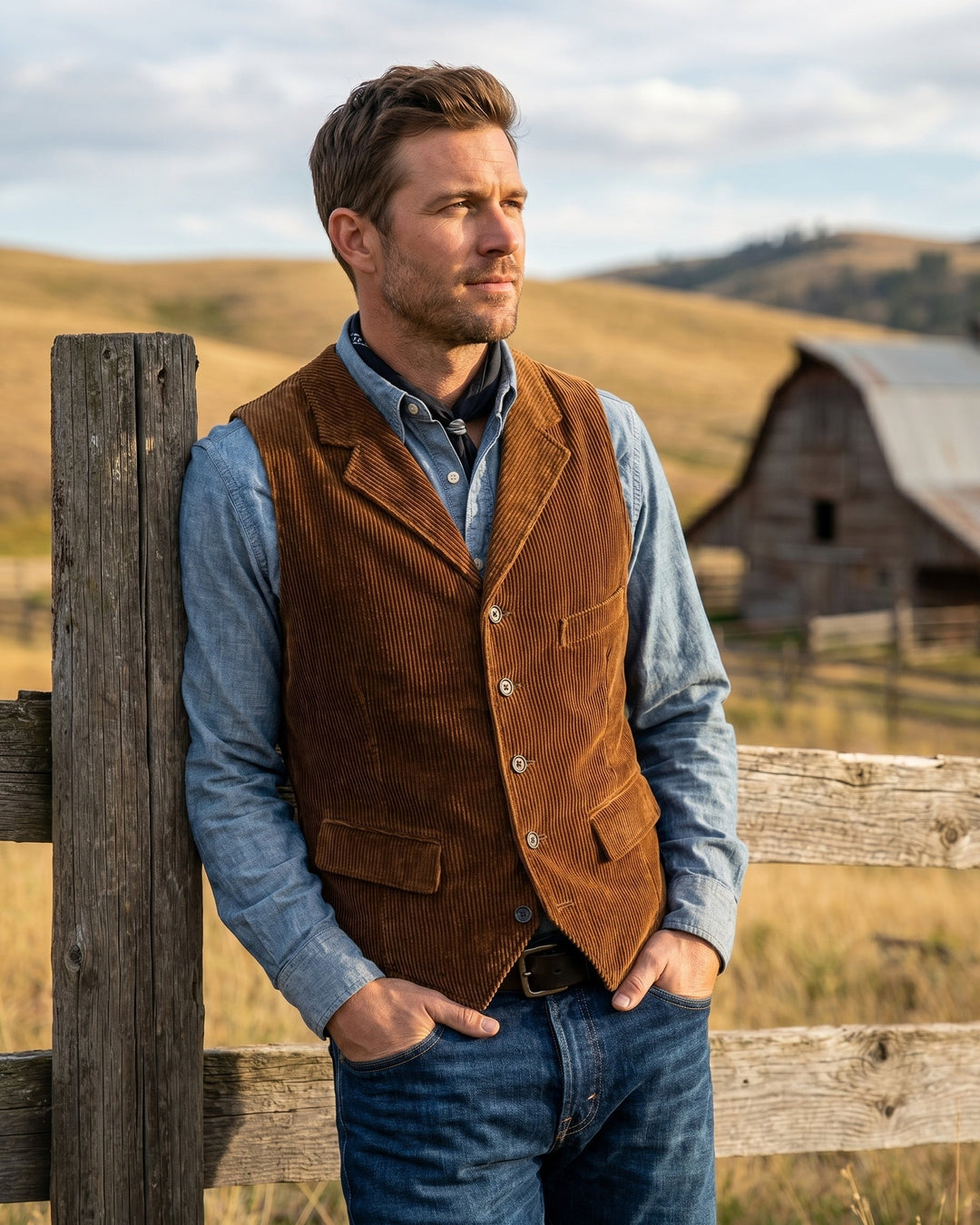 Giorgio | Wide Wale Corduroy Vest with Notch Lapel for Men