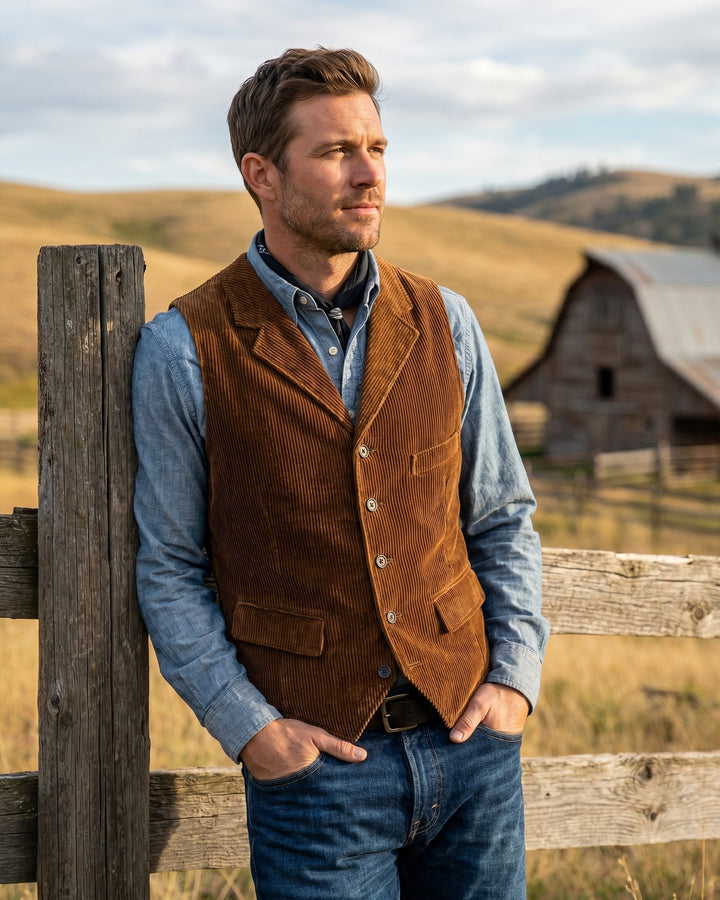 Giorgio | Wide Wale Corduroy Vest with Notch Lapel for Men