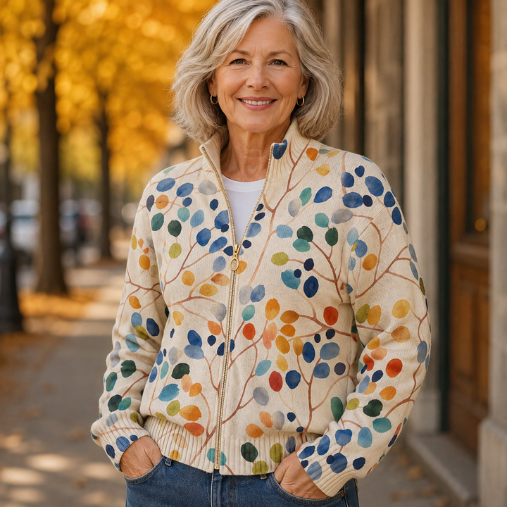 Imogene™ | Botanical Leaf Print Zip Cardigan