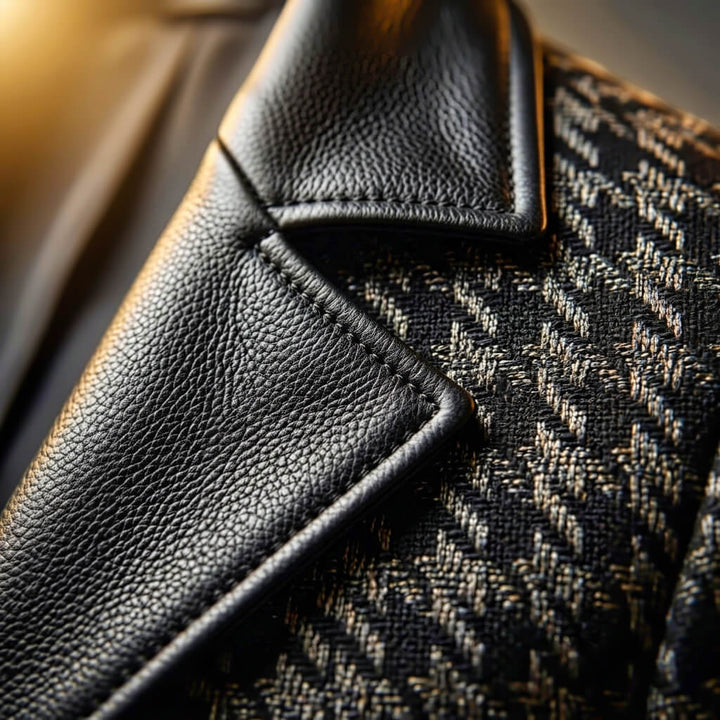 Giorgio | Leather and Houndstooth Blazer with Notch Lapels for Men