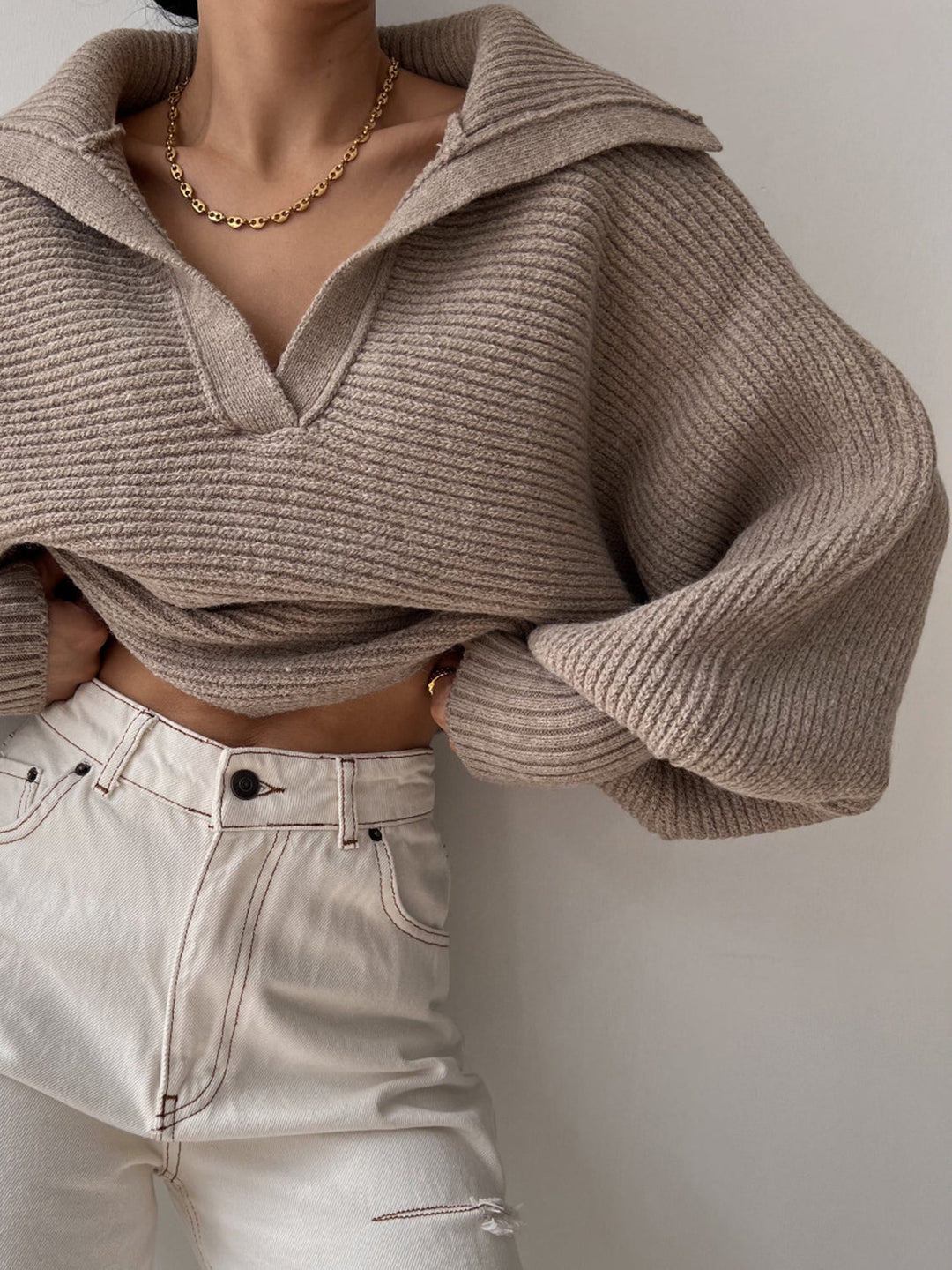 Jane | Ribbed Polo Sweater with Split Collar and Wide Cuffs for Women