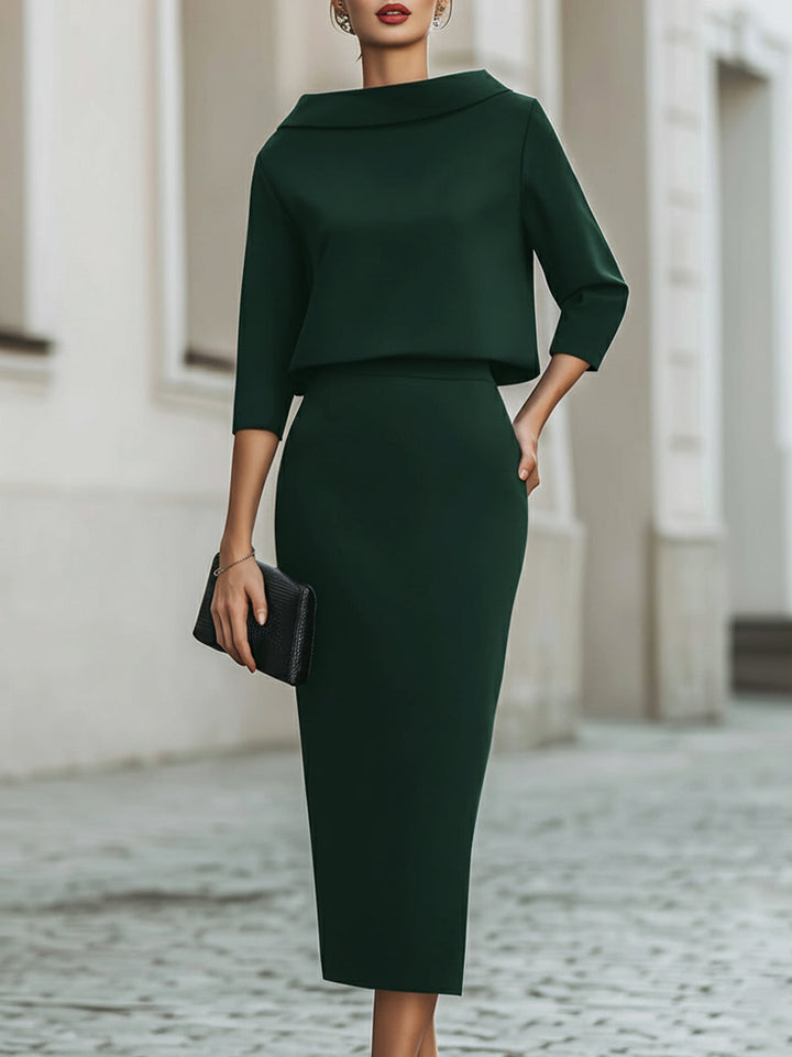 Sloane | Boat Neck Top and Midi Skirt Set with Structured Cut for Women