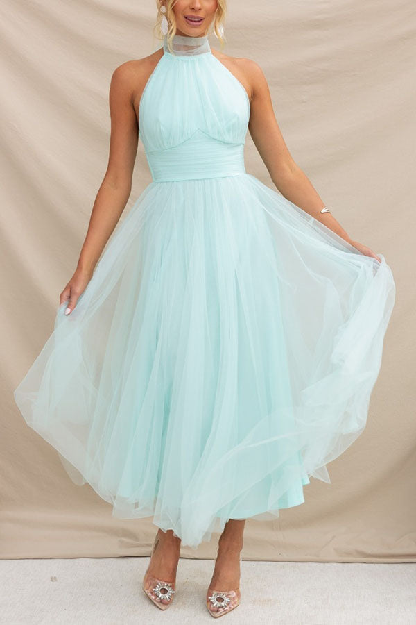 Pearlina - Sleek Mesh High Neck Dress
