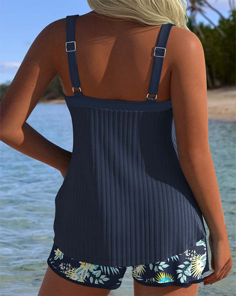 Olina | Striped Tankini with Two-Piece Beach Shorts