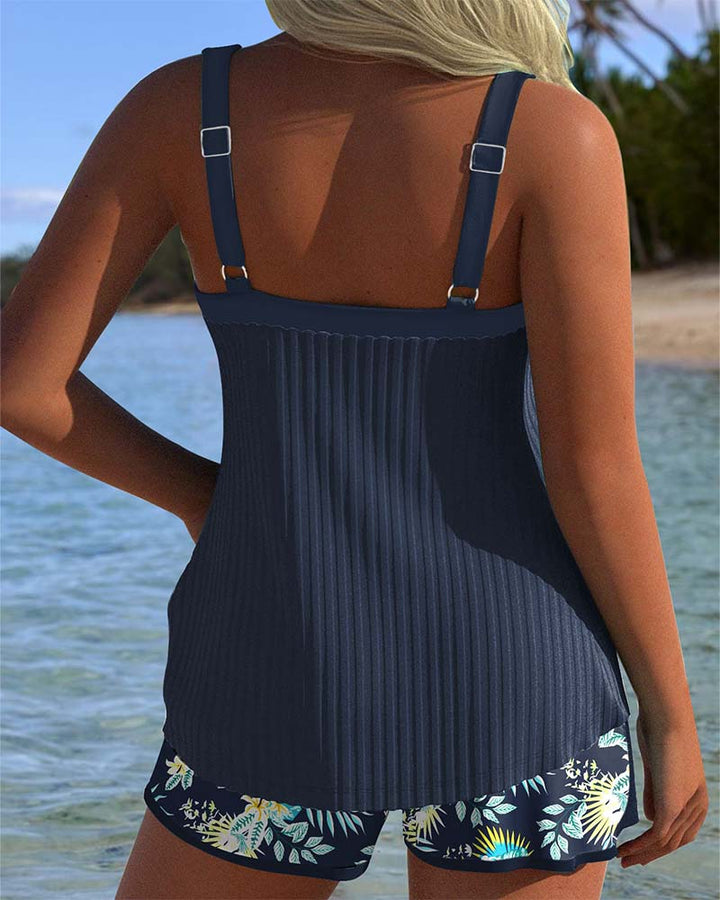 Olina | Striped Tankini with Two-Piece Beach Shorts