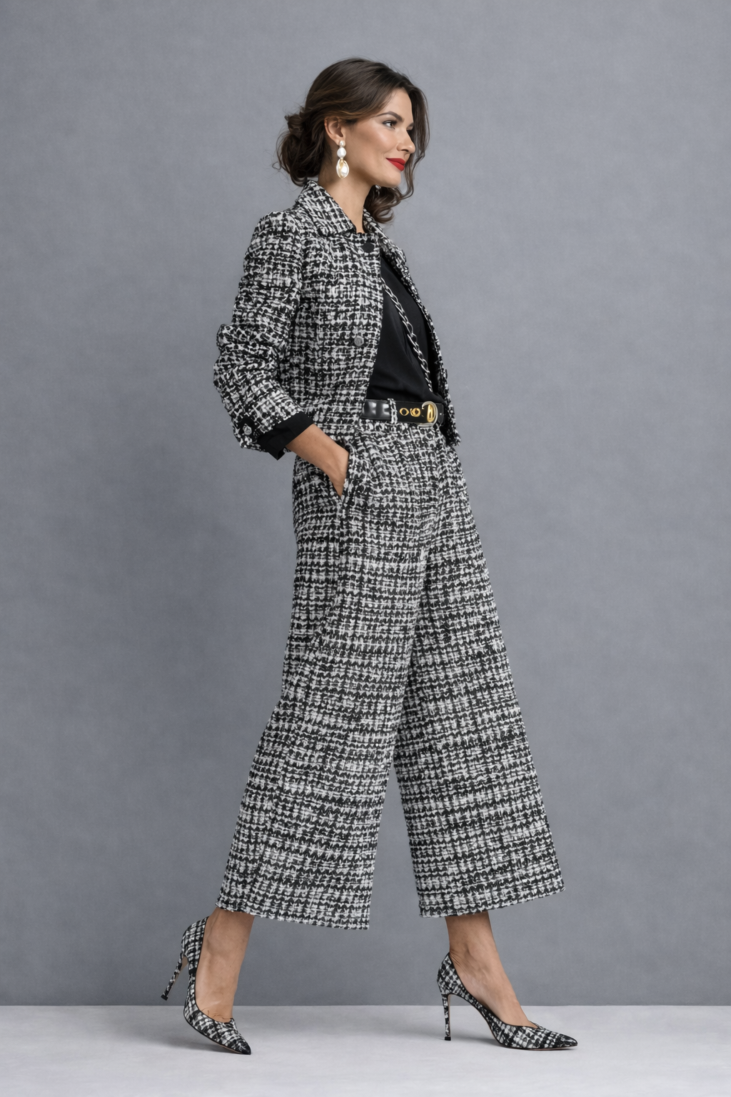 Lucia | Cropped Jacket and High Waisted Wide Leg Set for Women