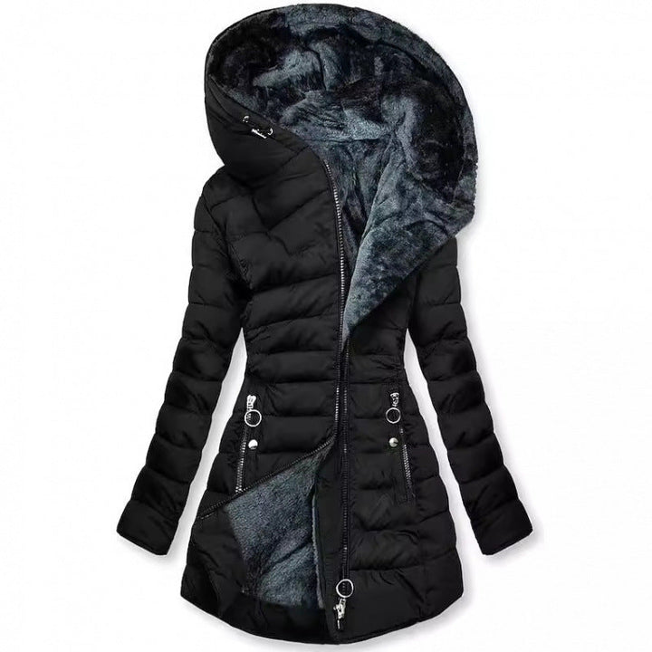 Madison | Hooded City Puffer Coat with Structured Mid Length for Women