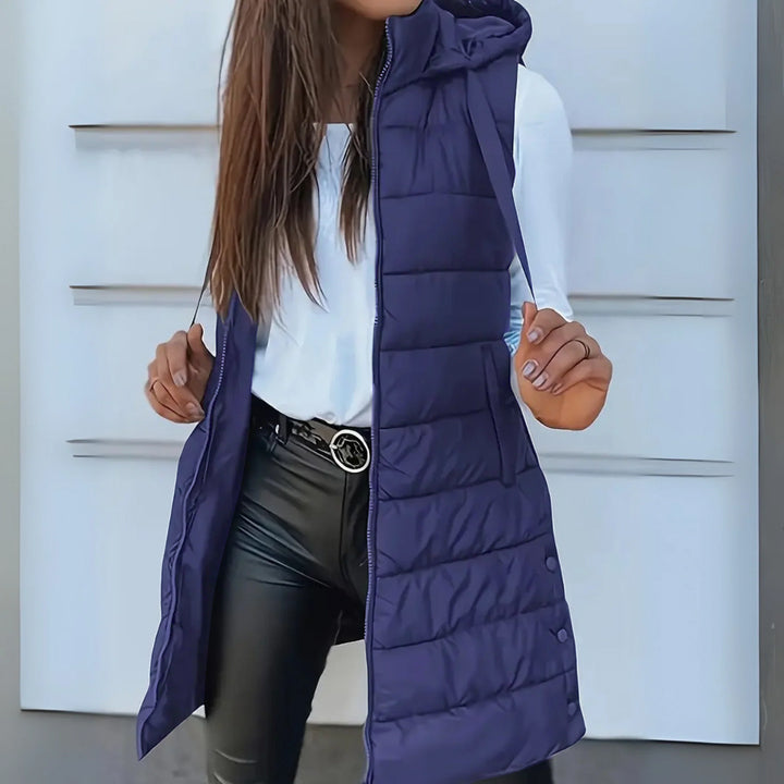 Eirwen | Hooded Long Puffer Vest with Lightweight Build for Women