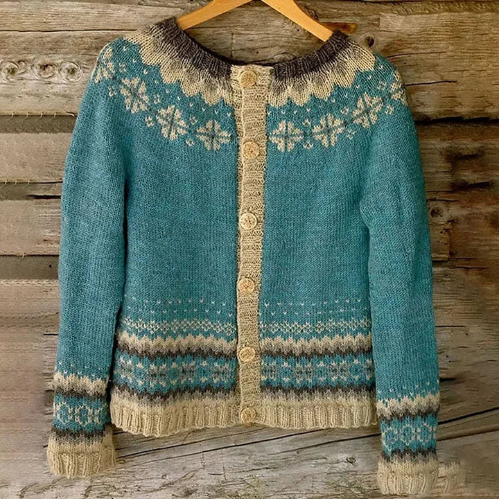 Allaira | Icelandic Inspired Knit Cardigan with Patterned Yoke for Women