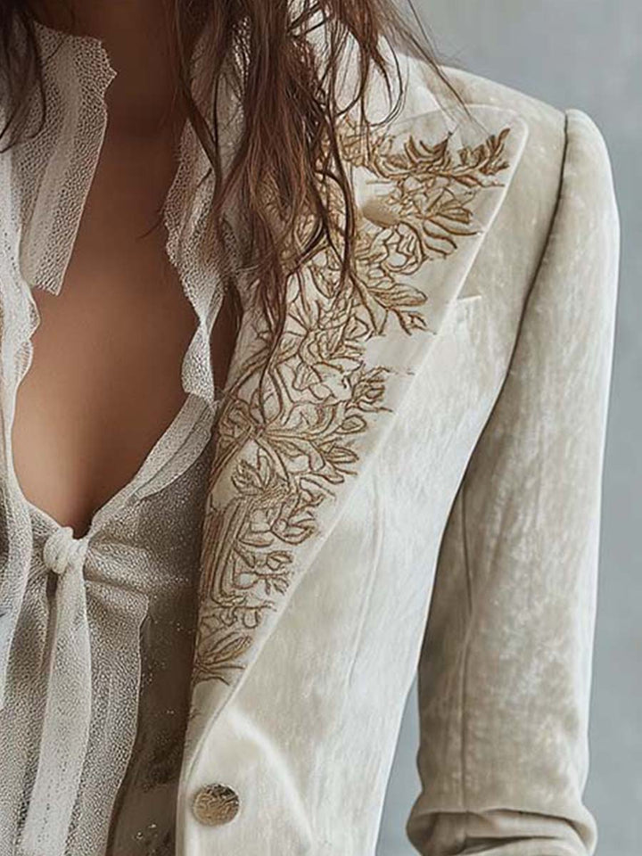 Ivette | Ivory Embroidered Tailored Blazer