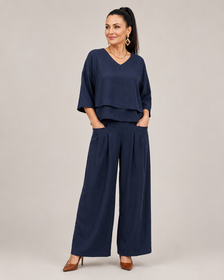River | Layered Top and Wide Leg Trouser Set with Modern Cut for Women