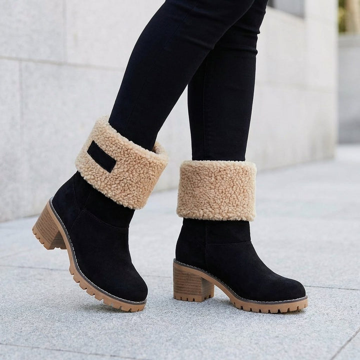 Thea | Fleece Lined Block Heel Ankle Boots with Lug Sole for Women