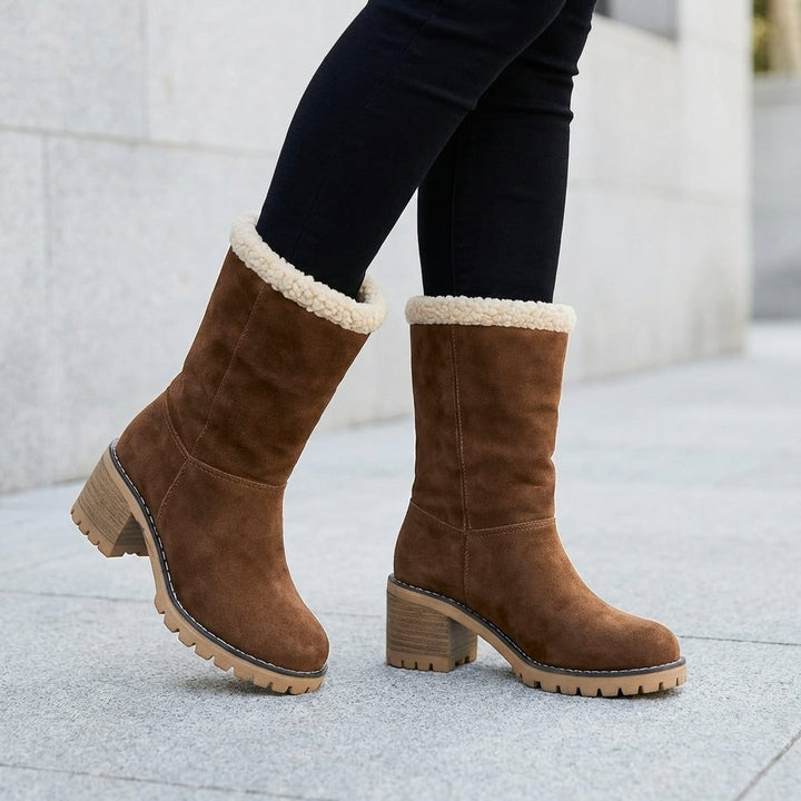 Thea | Fleece Lined Block Heel Ankle Boots with Lug Sole for Women