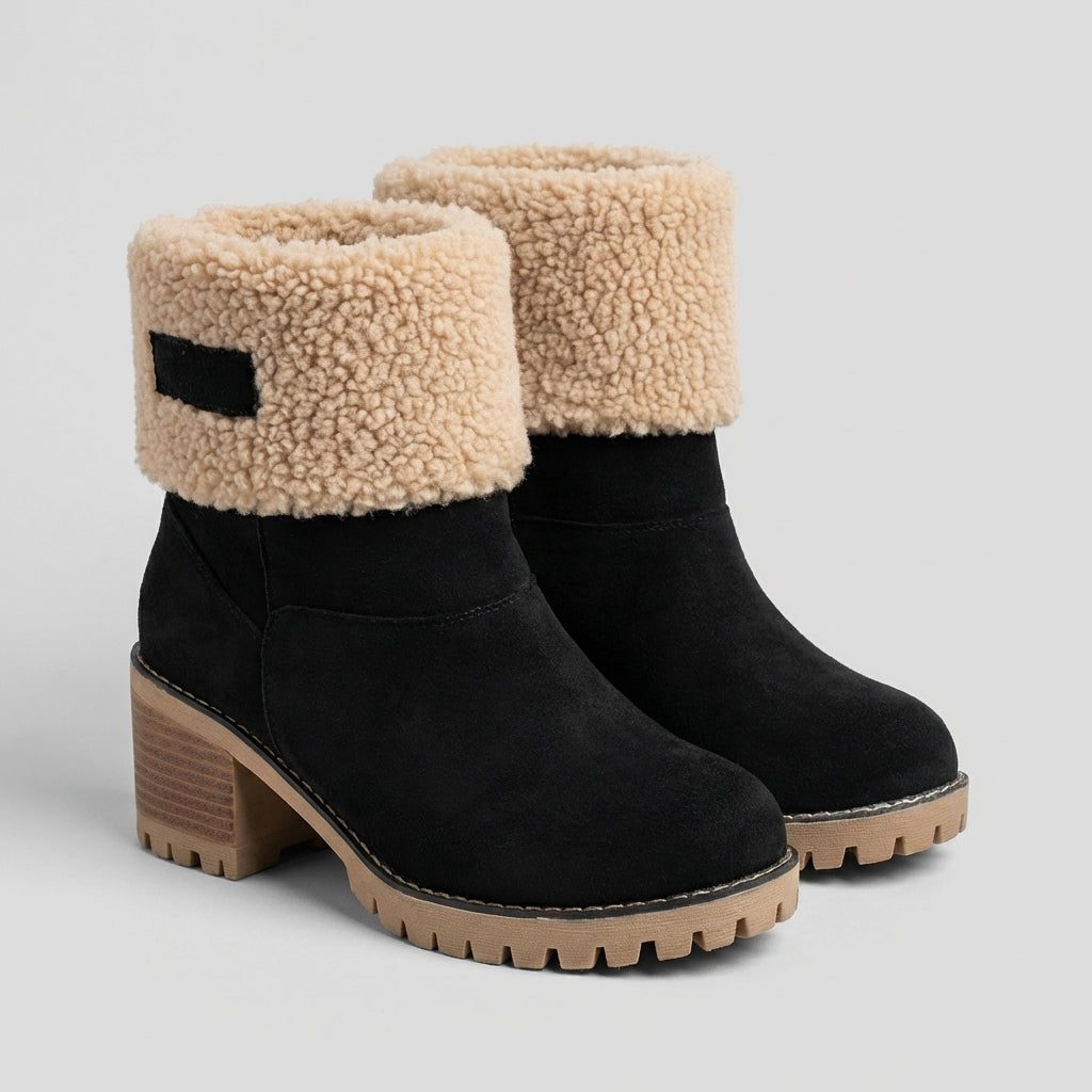 Thea | Fleece Lined Block Heel Ankle Boots with Lug Sole for Women