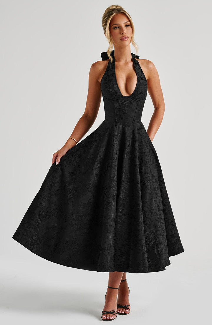 Renata - Jacquard Lace-Up Waist Maxi