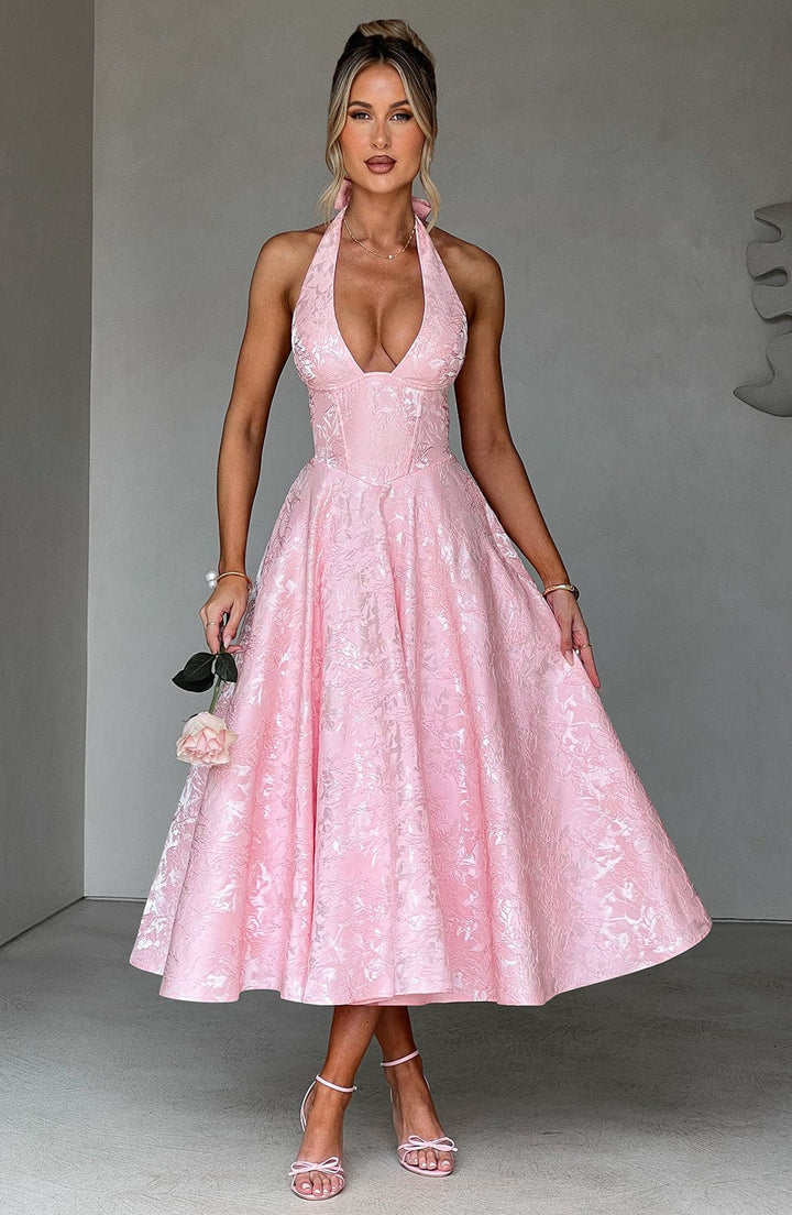 Renata - Jacquard Lace-Up Waist Maxi