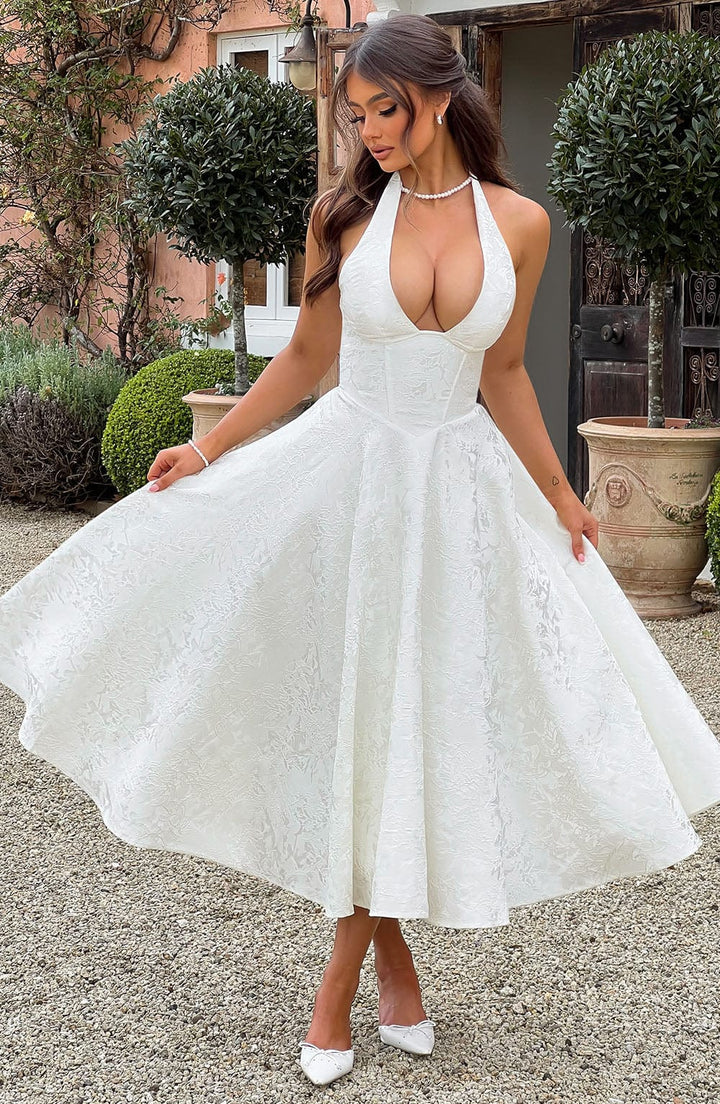 Renata - Jacquard Lace-Up Waist Maxi