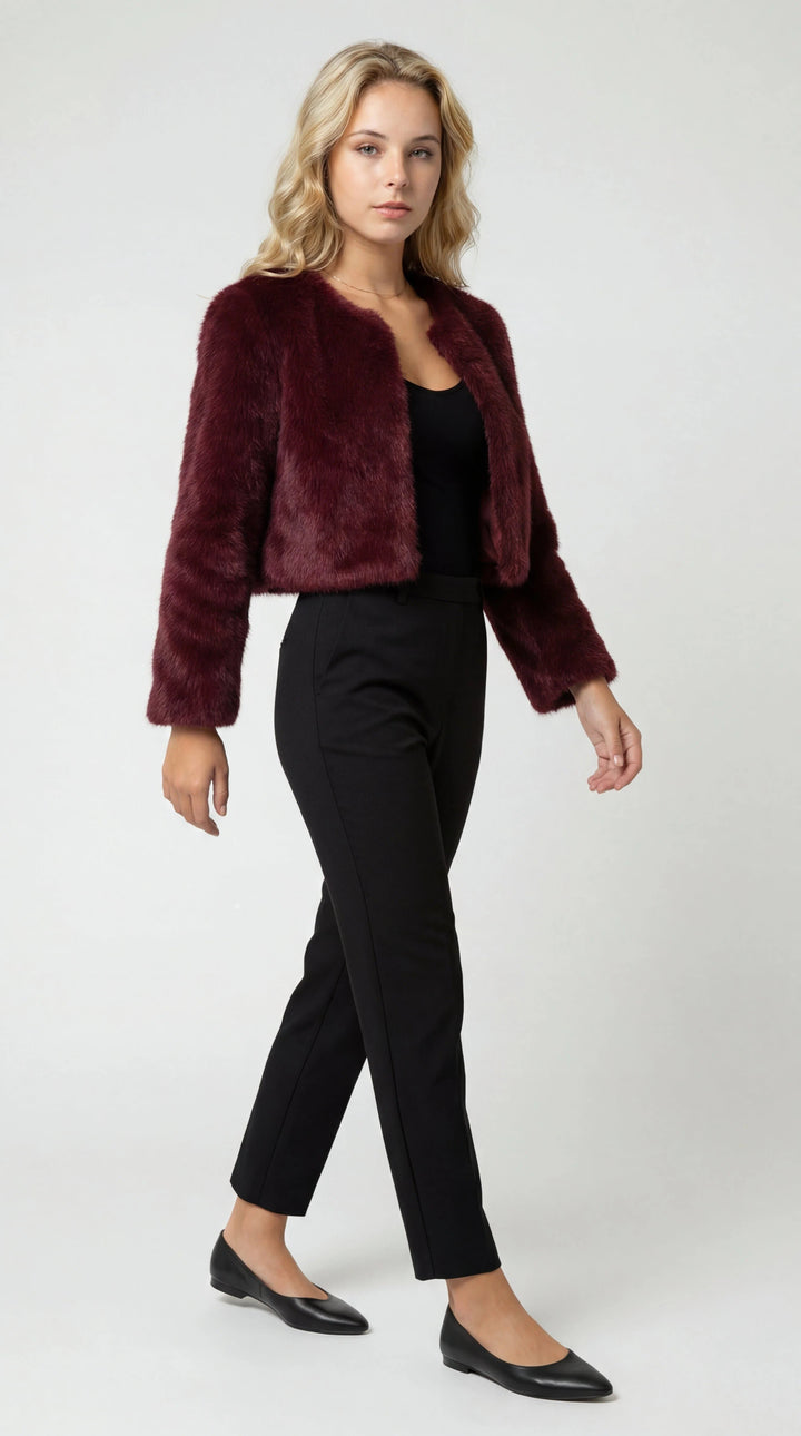 Cordelia | Cropped Faux Fur Shrug Jacket with Open Front for Women