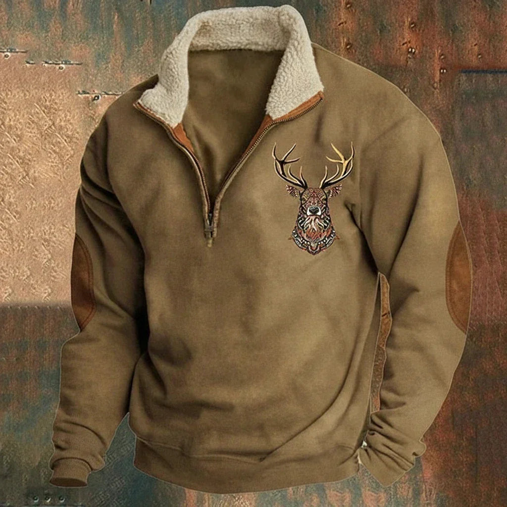 Darven | Nordic Knit Pullover with Deer Motif Detail for Men