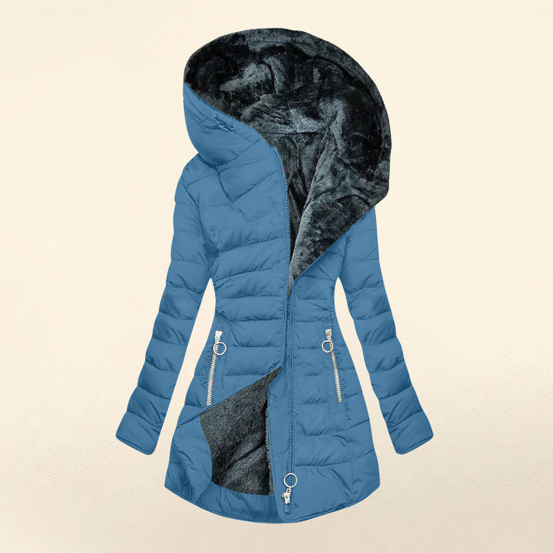 Madison | Hooded City Puffer Coat with Structured Mid Length for Women