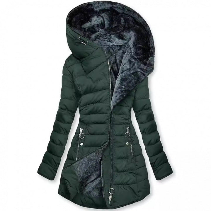Madison | Hooded City Puffer Coat with Structured Mid Length for Women