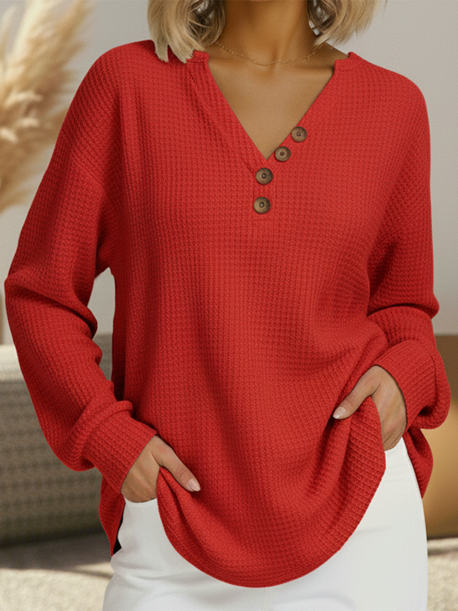 Signe | Double Layer Waffle Sweater with Fleece Feel Interior for Women