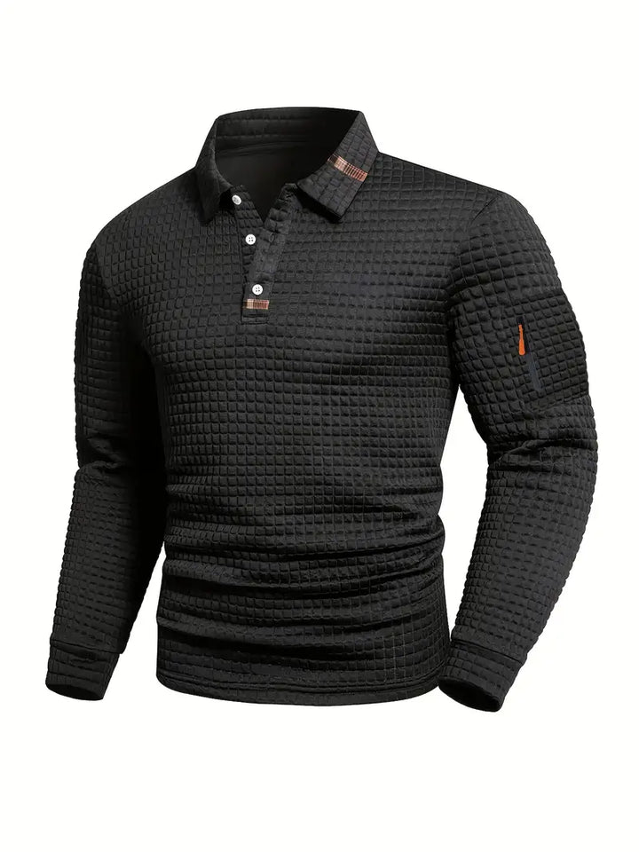 Ivor | Slim Fit Textured Polo with Zip Sleeve Pocket for Men