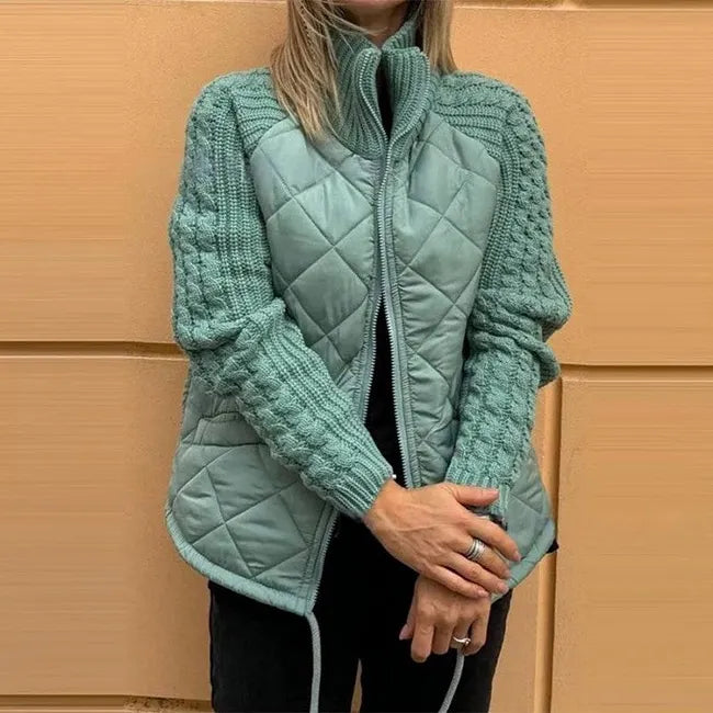Bronte | Quilted Jacket with Knitted Sleeves and Stand Collar for Women