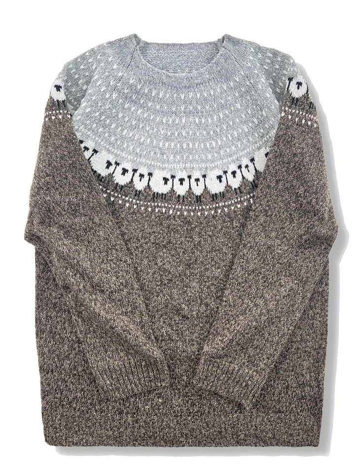 Rosamund | Thick Knit Winter Sweater with Jacquard Pattern for Women