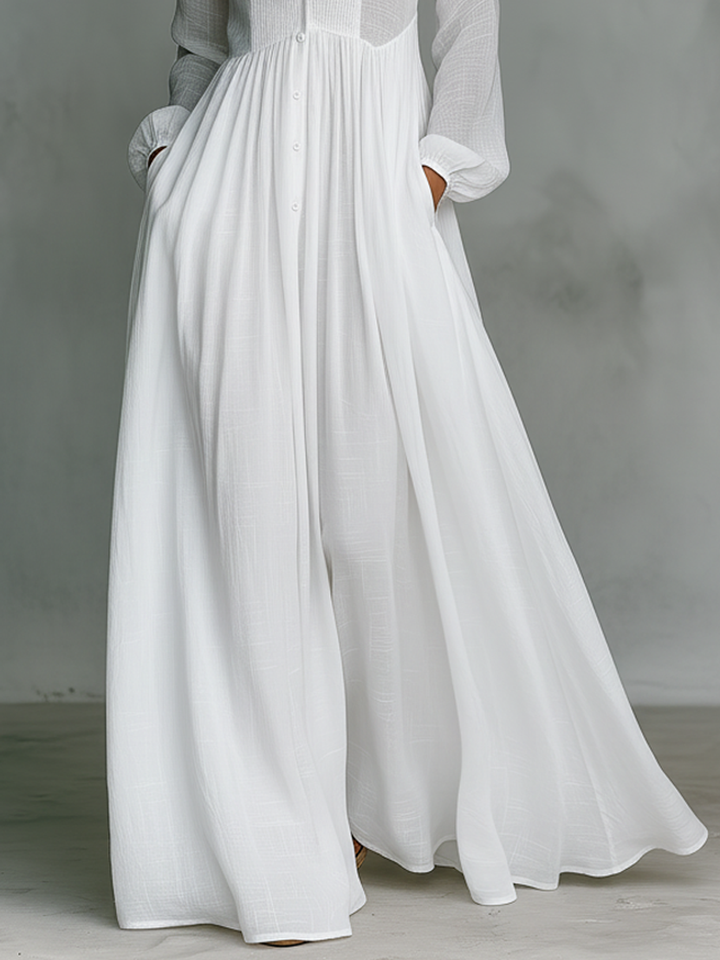 Elisa - Maxi Minimalist Dress In Cotton And Linen