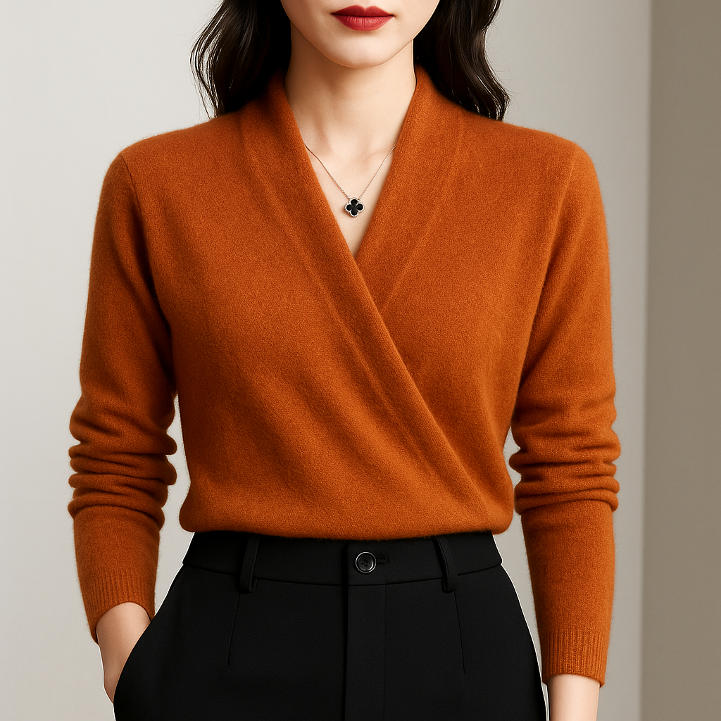 Camille - Elegant Wrap Sweater in Orange