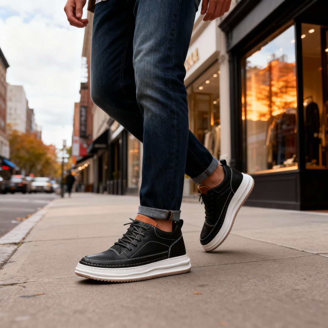 Robert | Textured Leather Sneakers with Padded Collar for Men