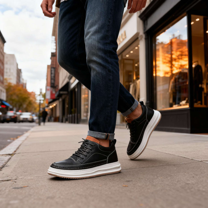 Robert | Textured Leather Sneakers with Padded Collar for Men