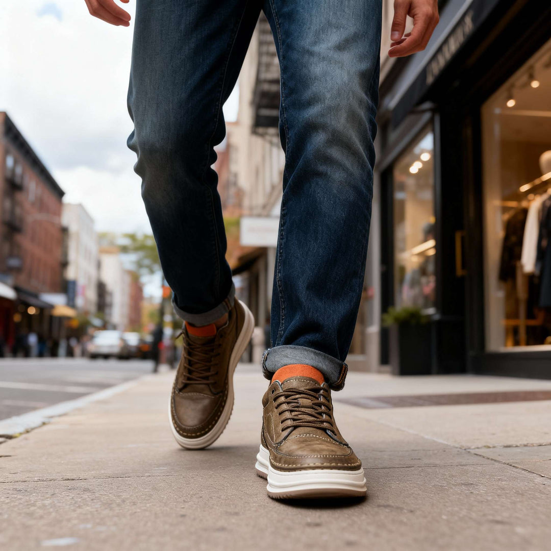 Robert | Textured Leather Sneakers with Padded Collar for Men