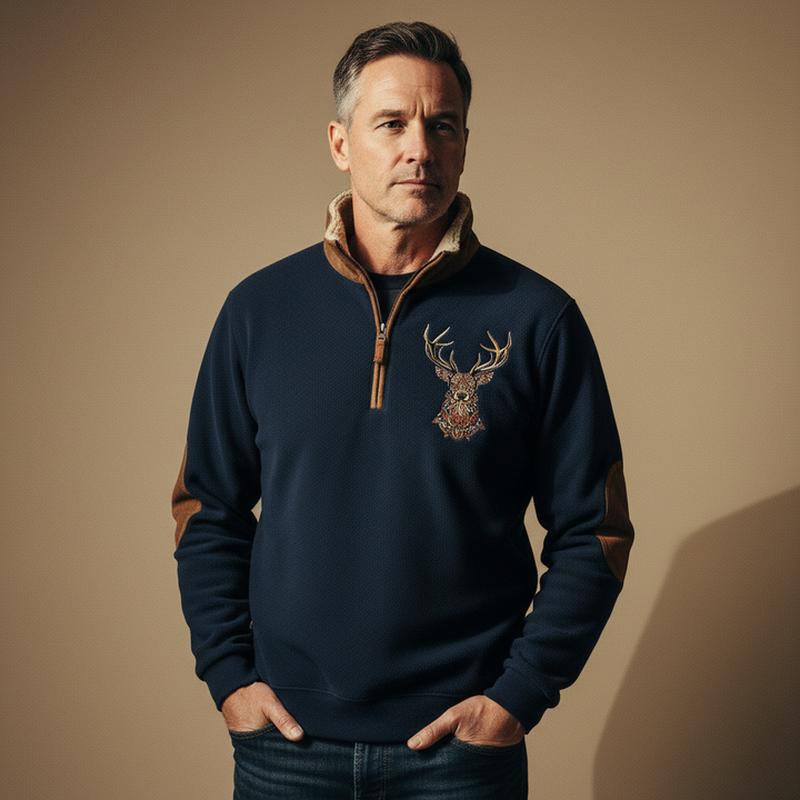 Darven | Nordic Knit Pullover with Deer Motif Detail for Men