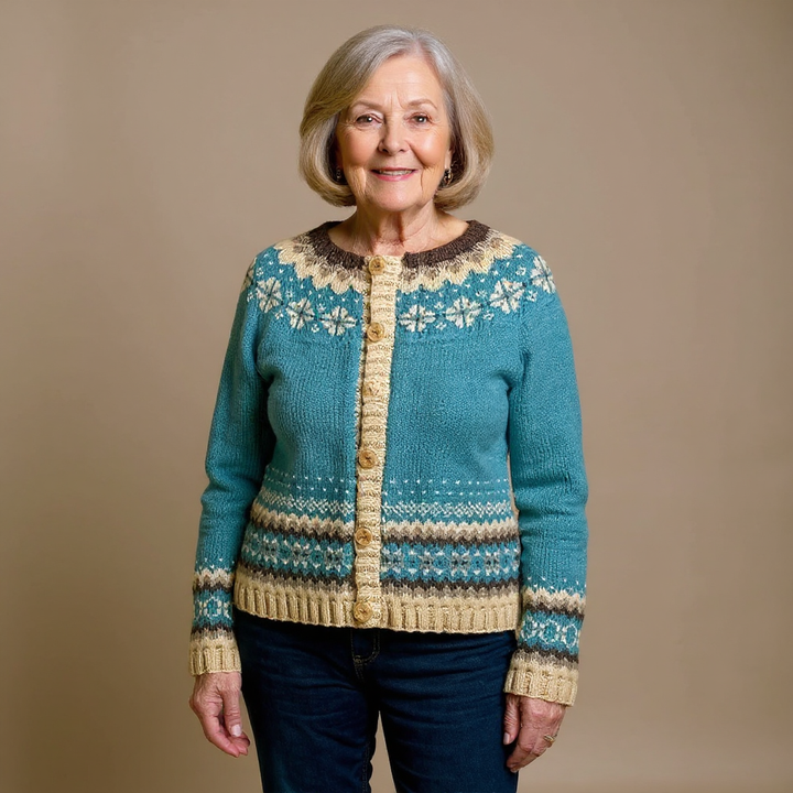 Allaira | Icelandic Inspired Knit Cardigan with Patterned Yoke for Women